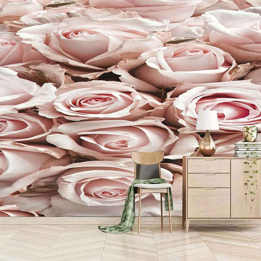 Papier peint panoramique 3D fleur rose rose 250x175 cm toile auto-adhésive