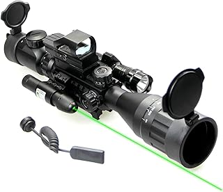 THEA 4-16x50 AO Rifle Scope Red/Green Illuminated Range Finder Reticle W/Green Laser - Holographic Reflex Red Dot Sight - 5 Brightness Modes Flashlight - THEA