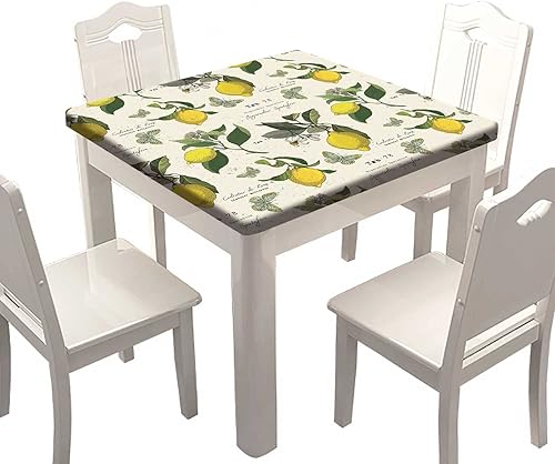 Miniatura 14 de SongYi Mantel cuadrado de grano de madera, textura de madera marrón, borde elástico, decoración del hogar, cubierta de mesa de poliéster, Grano de