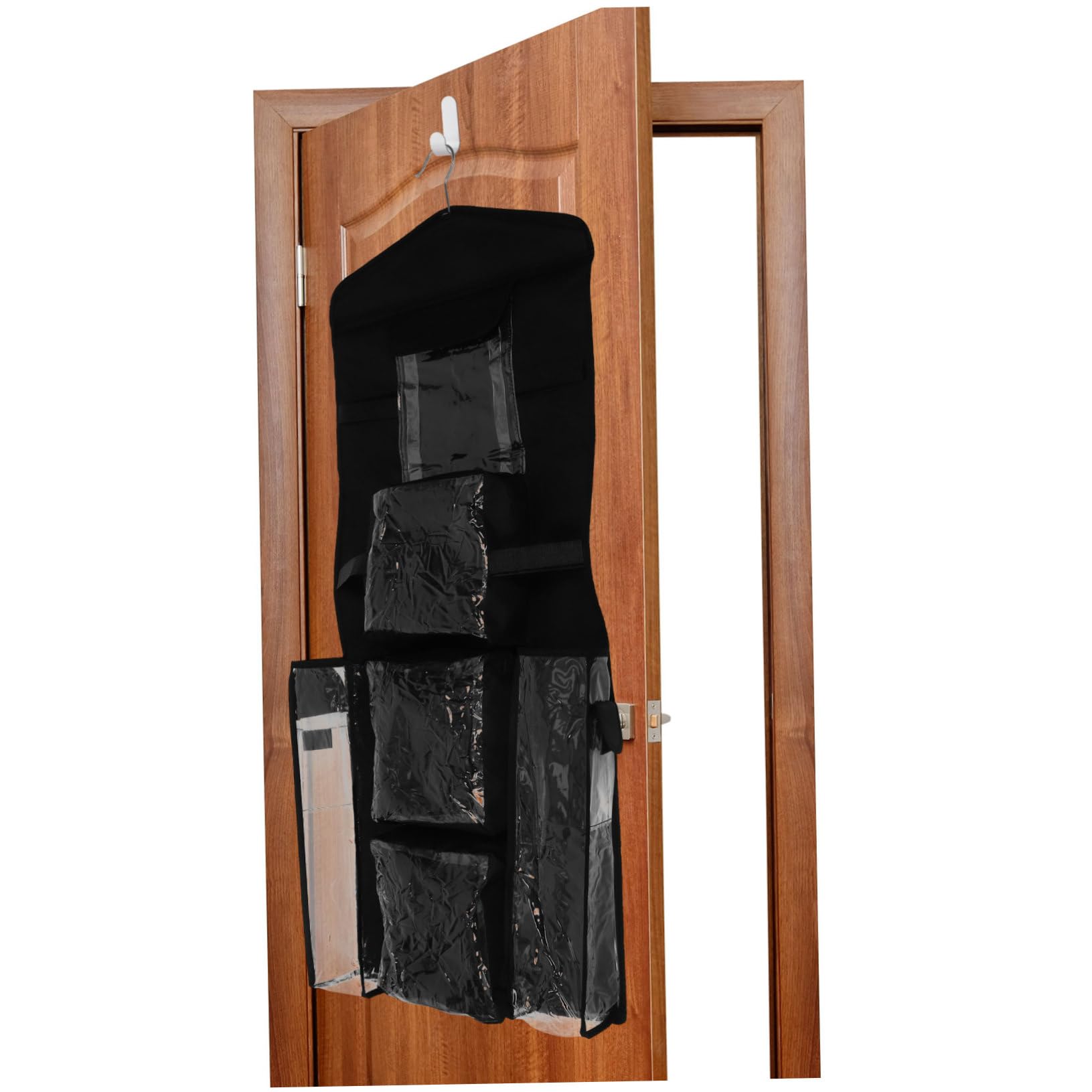 Amosfun Hängender Geschenkpapier Organizer für Tür Aufbewahrungstasche mit Fächern Polyester und Kunststoff Inklusive Haken Schwarz