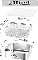Vista 3 de Square Colander Set, 304 Stainless Steel with PE Lid, Storage Container, Tofu Drainer, Back of House Preparation, Washing and Drainage Tools