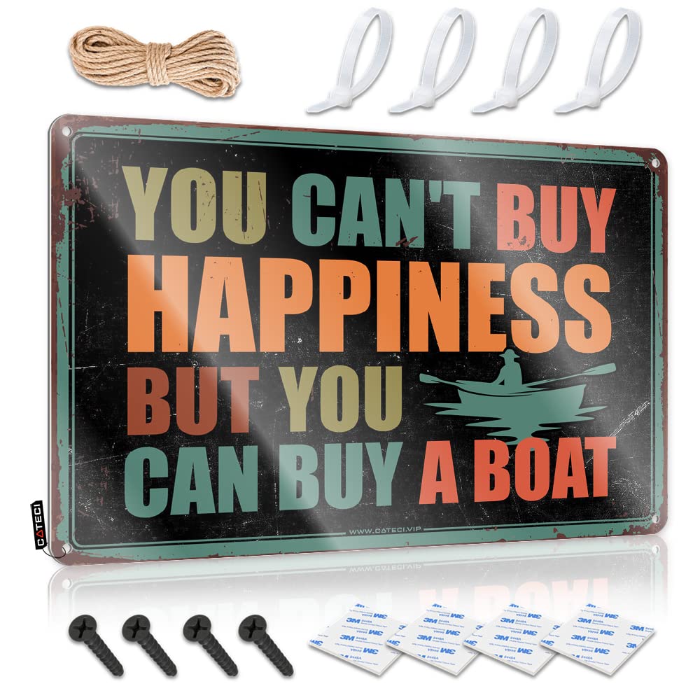 STWNVOITV Metal Decor For Home Bar You Can'T Buy Happiness But Can A Boat Tin Sign Man Cave Bar Men Cave Decor(20X30CM)