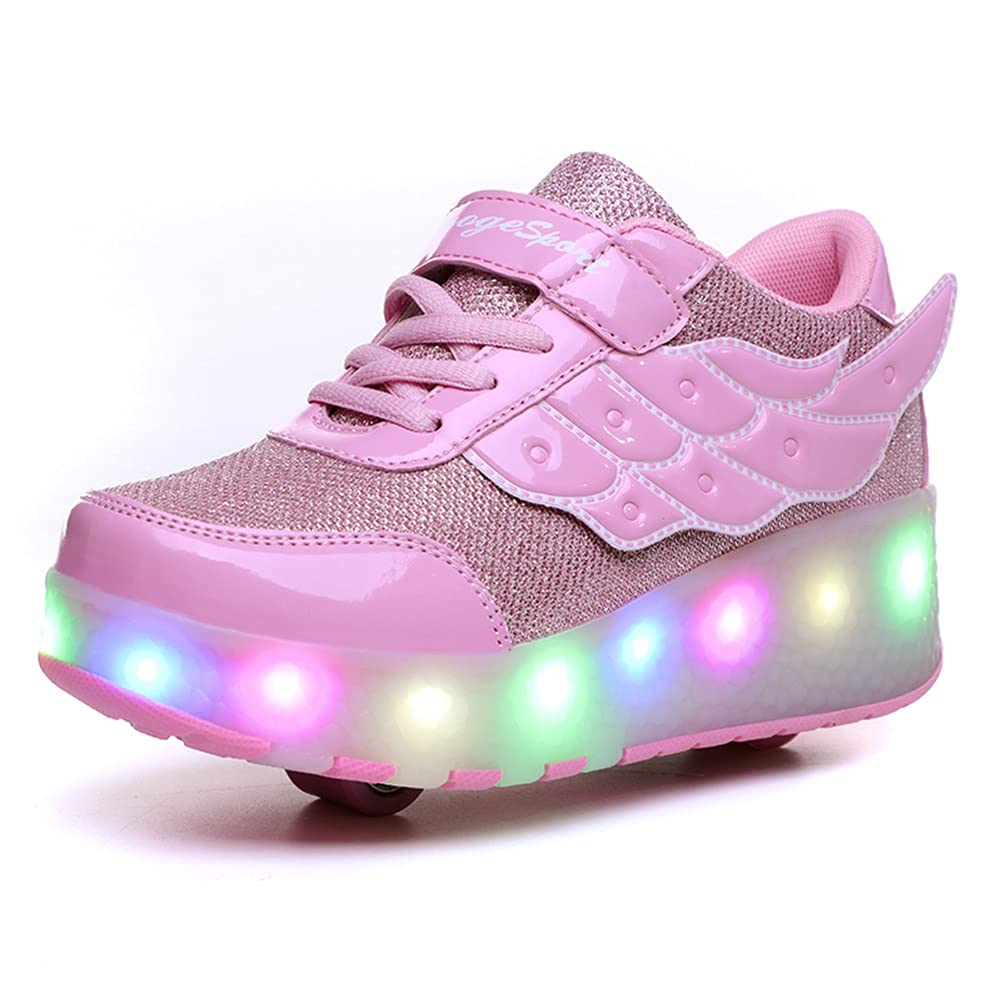 Axcer7 Colors Changing Upgraded LED Strips Roller Skate Shoes with Double Wheels Inline Automatic Retractable Technical Skateboarding Sport Cross Trainers Vibration Flashing Gymnastic Sneakers