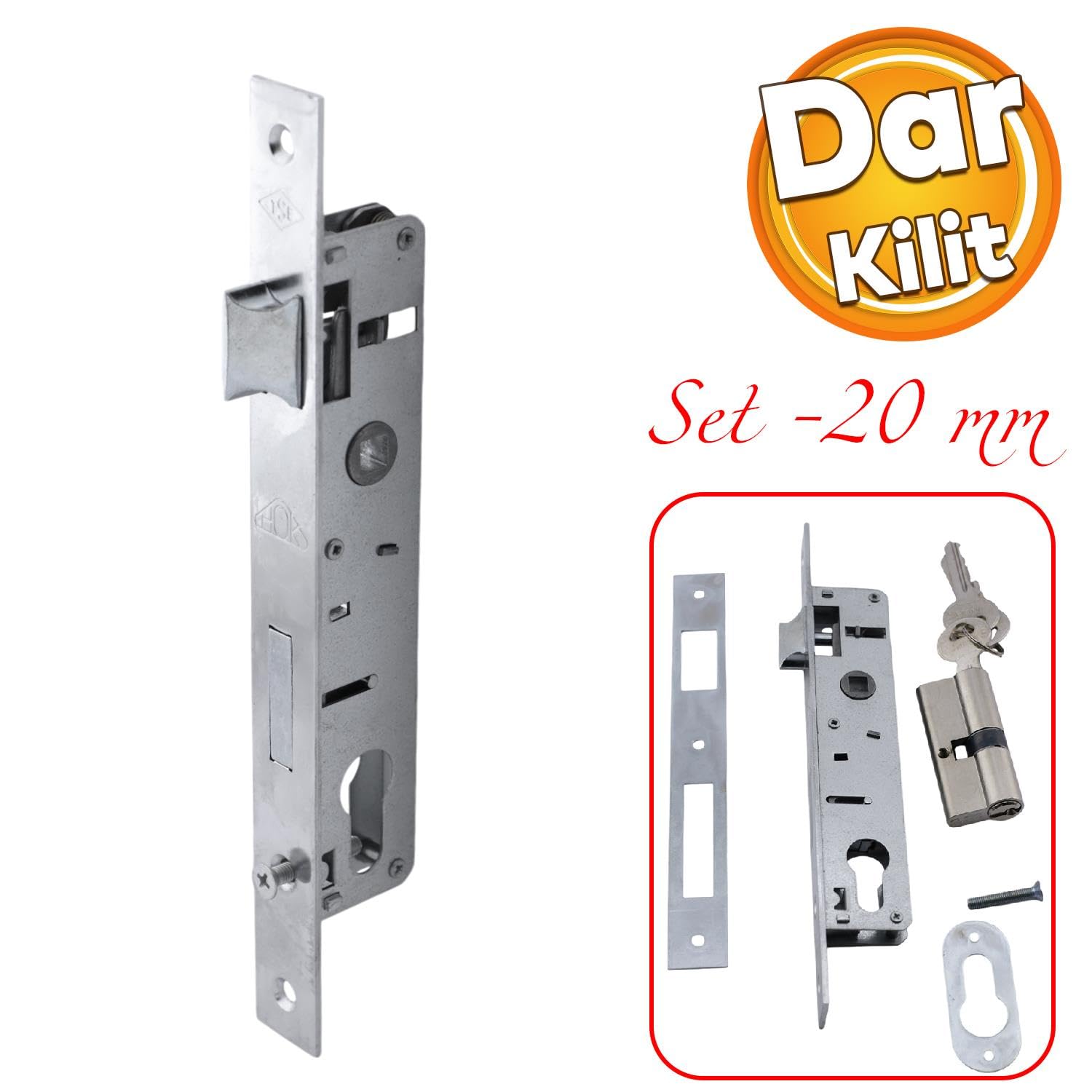 Badem10 Dar Kilit Standart Pvc Ahşap Kapı Gömme Kilit Gövde Kilidi Gövdesi Silindirli Barelli Yale 20 Mm
