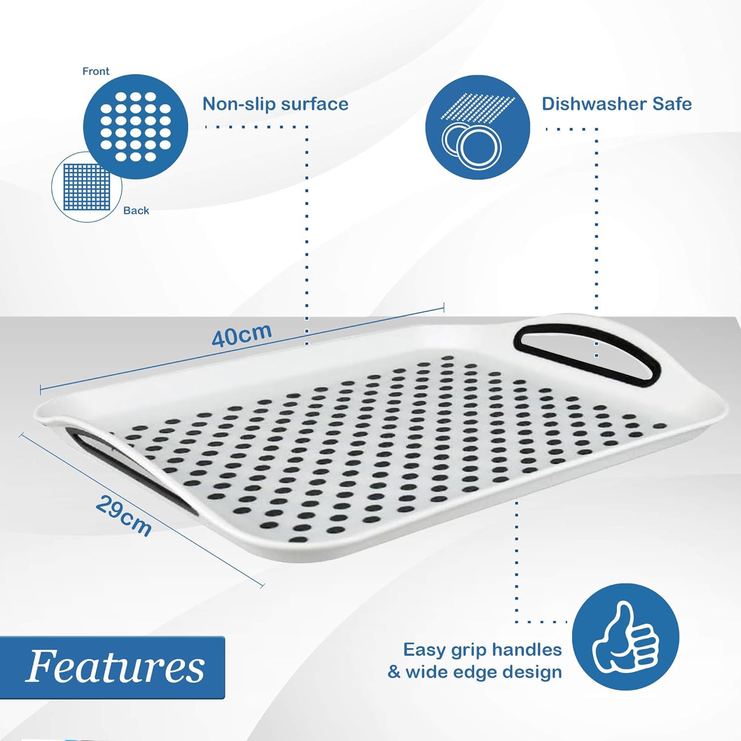 Food Trays for Eating on Couch - 2 Pack - Non Slip Dinner Trays for Eating Set of 2 Non Slip Serving Tray and Food Tray with Handles (White)