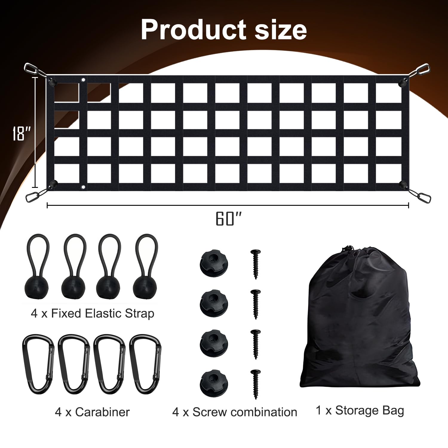 Filet de hayon – pour camion de taille normale compatible avec Ford, Chevy, Dodge, Ram, etc. – Extension de barrière arrière pour pick-up, accessoires de lit de 152,4 x 45,7 cm (noir)