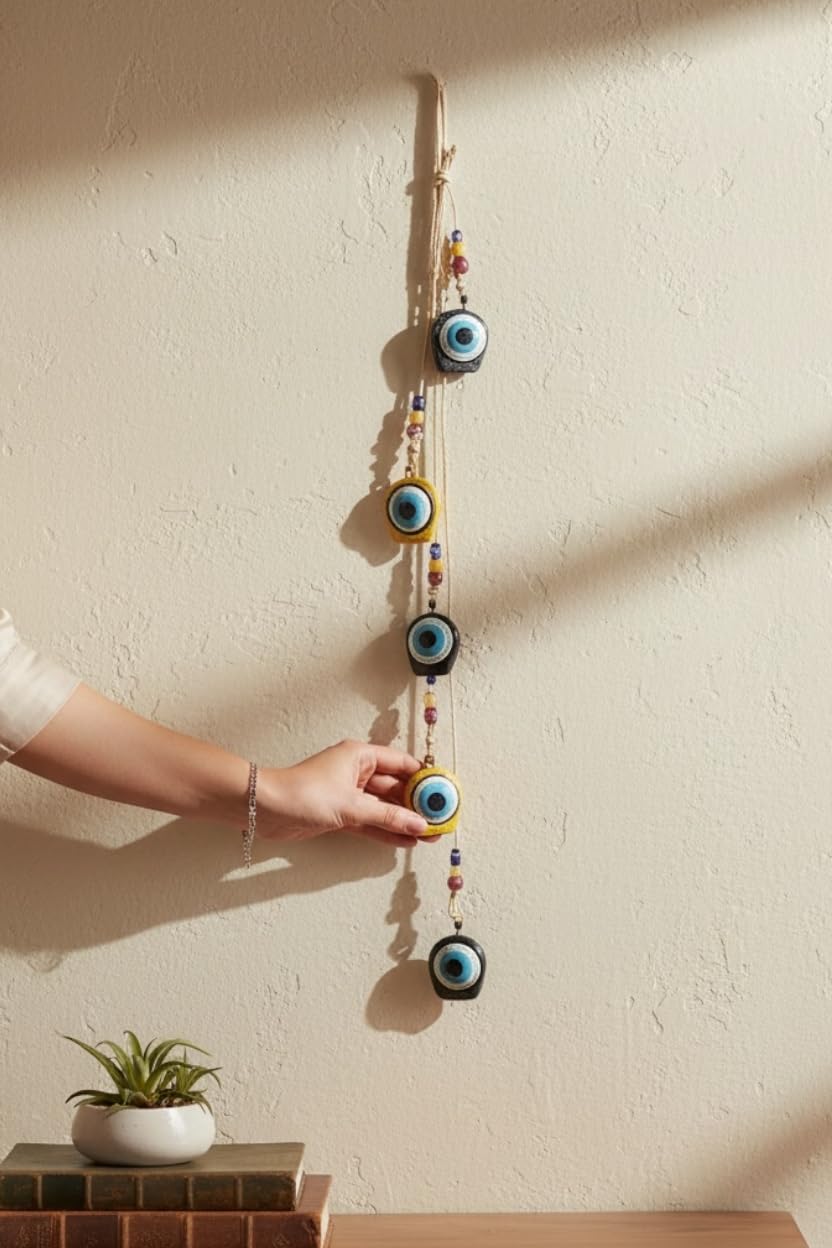 Evil Eye Toran - Hand Painted Nazar Battu with Bells -3