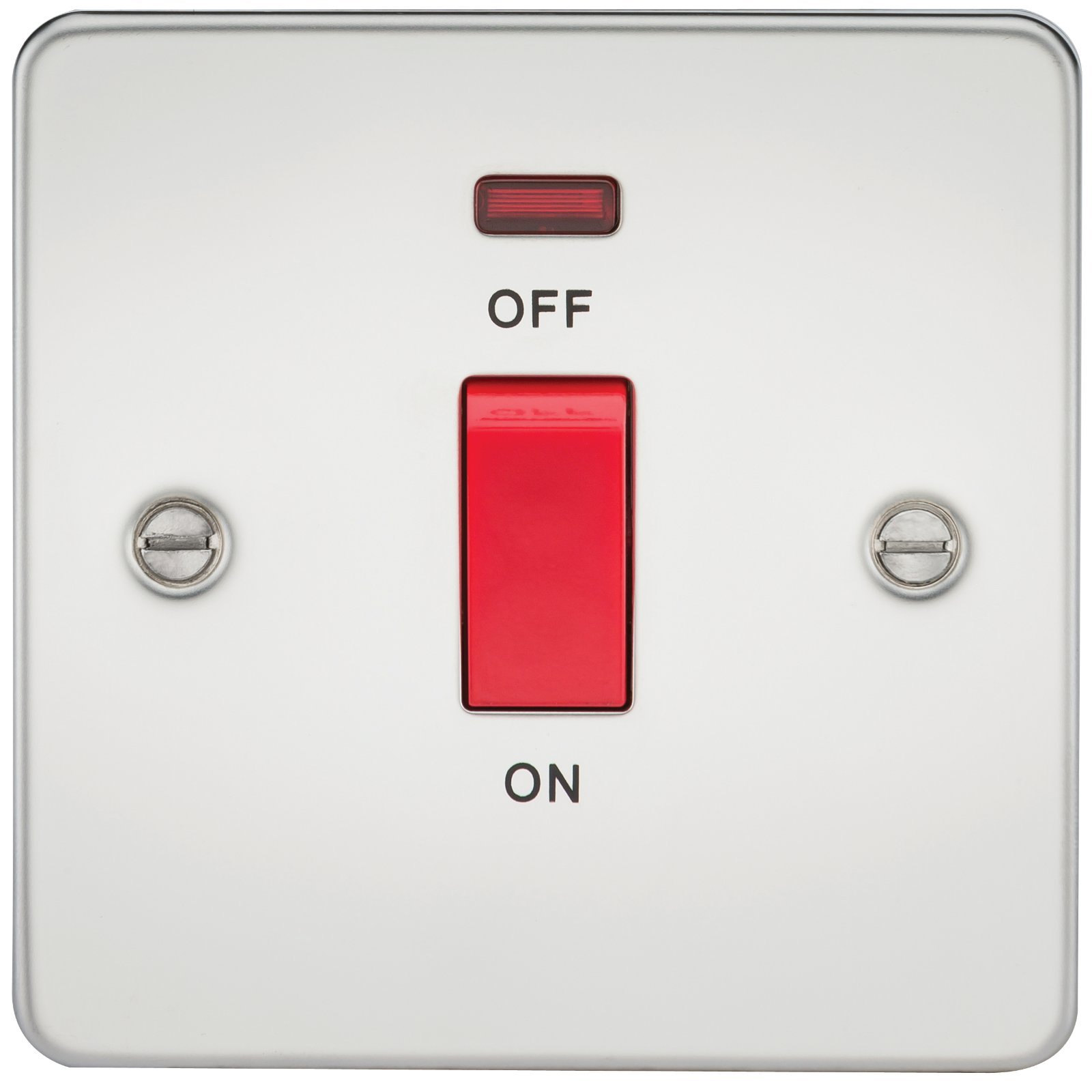Knightsbridge FPAV8331NPC 45 A 1-Gang Flat Plate DP Switch with Neon Light - Polished Chrome