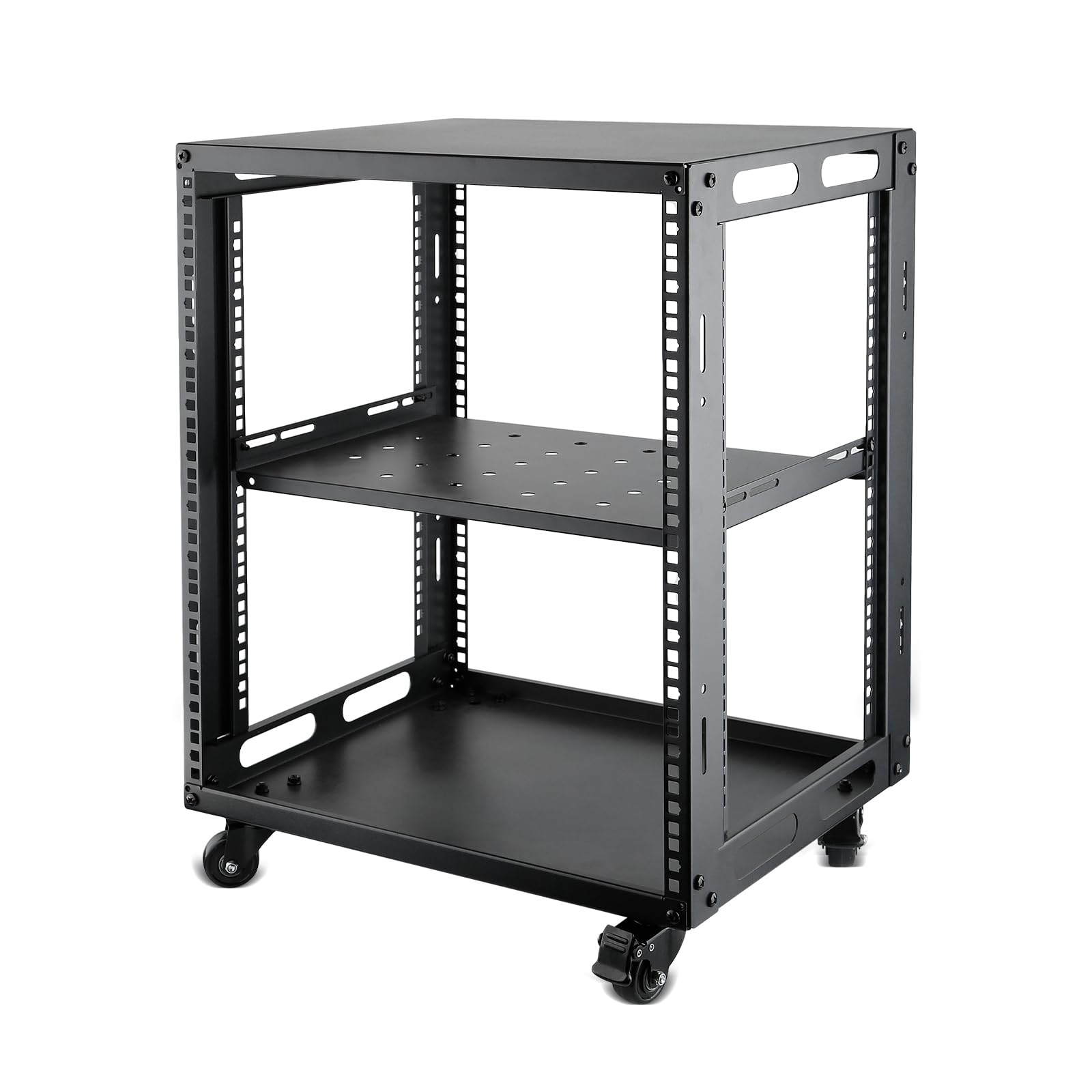 12U Open Frame Server Rack with Wheels Free Standing Network Server Rack for Servers & AV Gear Black-image-29