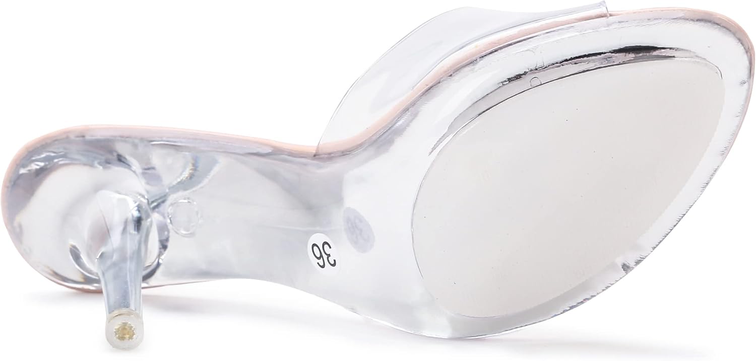 NBUUNBU Silver Clear Heels For Women Dress Shoes Transparent Strap Sexy Stilletos Heels Open Toe High Silver Heeled Sandals Pump Mules - Image 8