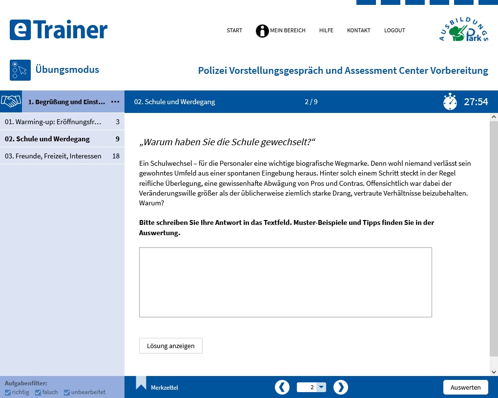 Polizei Vorstellungsgespräch und Assessment Center Vorbereitung | Online-Trainer + Buch (APO) | Die häufigsten Fragen, die besten Antworten | Interview, Vortrag, Rollenspiel, Postkorbübung & Co.