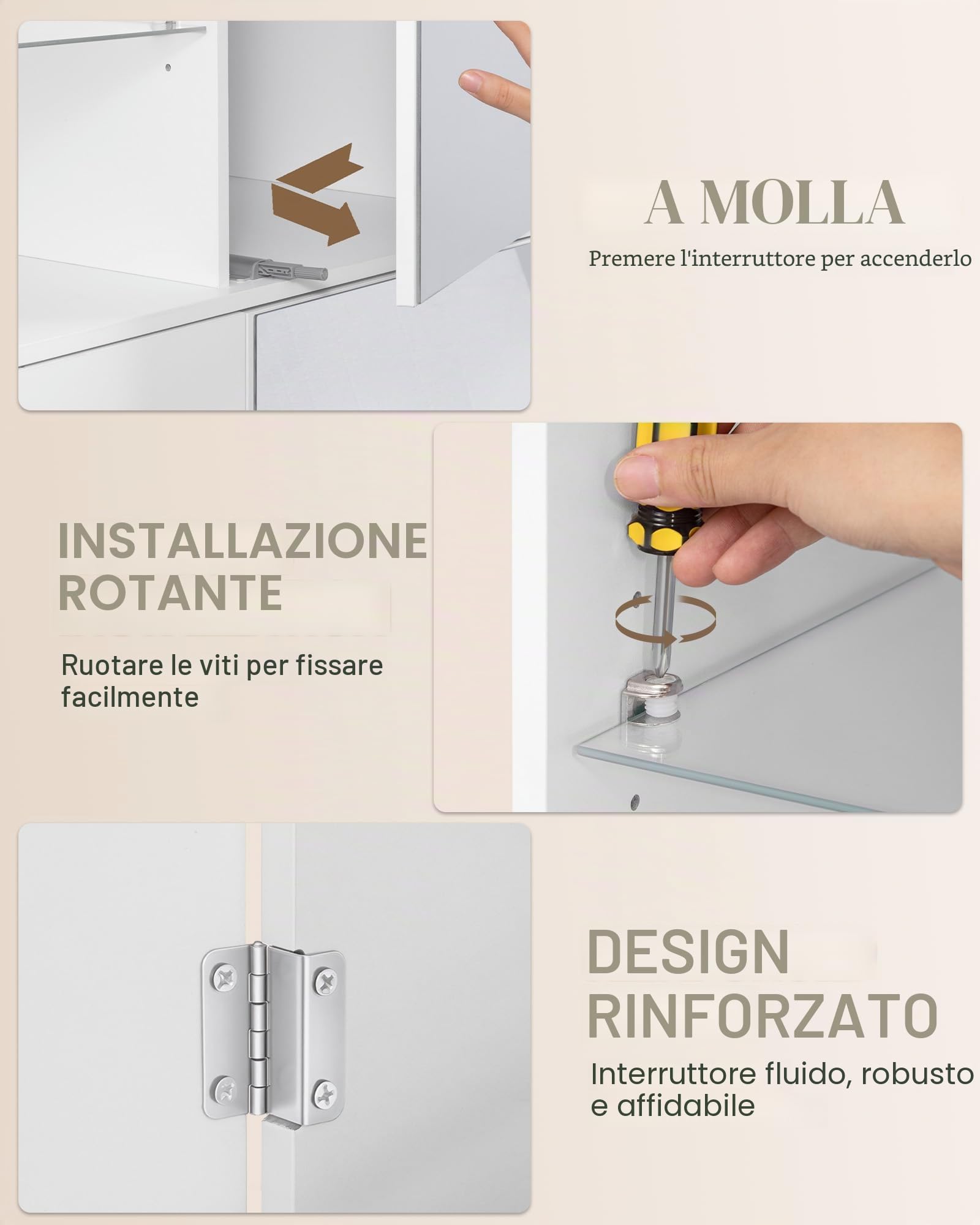 Hzuaneri Scarpiera Alta con Specchio, Mobile Ingresso per 36-40 Paia di Scarpe, Armadietto Salvaspazio con Meccanismo Push-to-Open, Ripiani Regolabili, 2 Ganci e Vano Aperto, 36x80x180 cm, Bianco