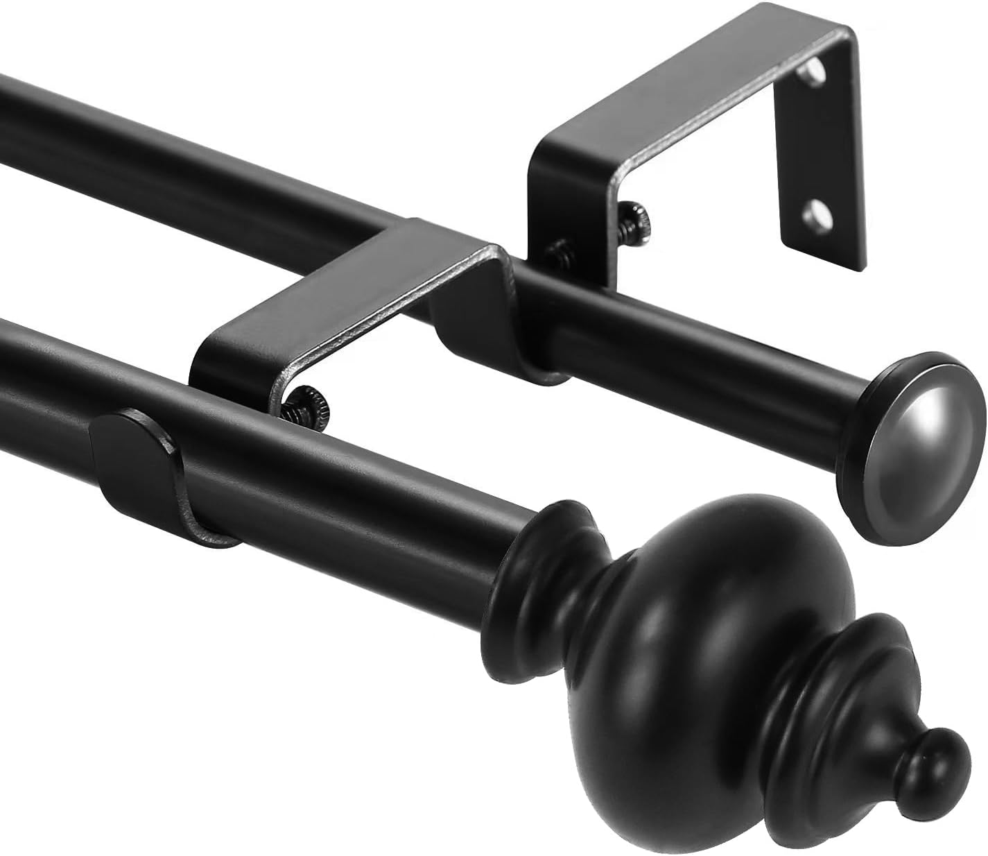 Urbanest Round Urn Adjustable Double Drapery Curtain Rod Set, 5/8", 84"-120", Black