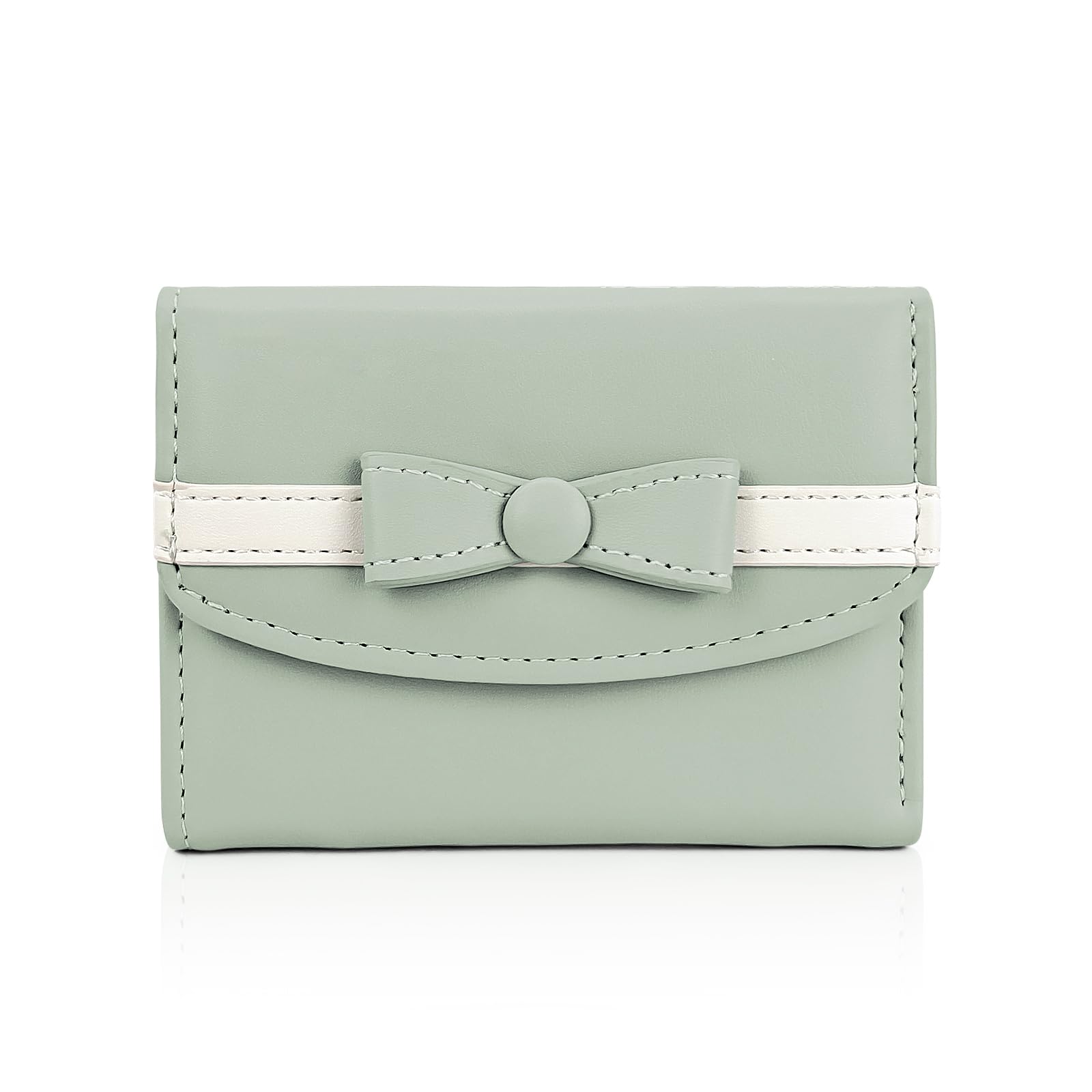 AdiStylinno Small Wallets for Women, Bow Card Holder Wallet Compact Trifold Ladies Leather Wallet with Multi Card Slots (Green)