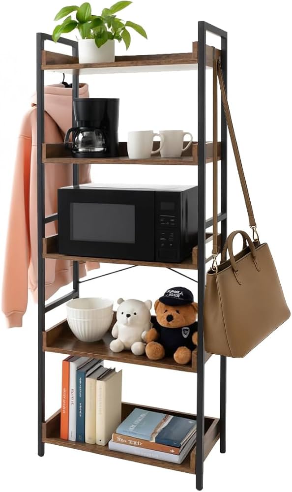 【完成品】ナチュラルウッドとブラックの5段オープンシェルフ 完成品】ナチュラルウッドとブラックの5段オープンシェルフ Amazon