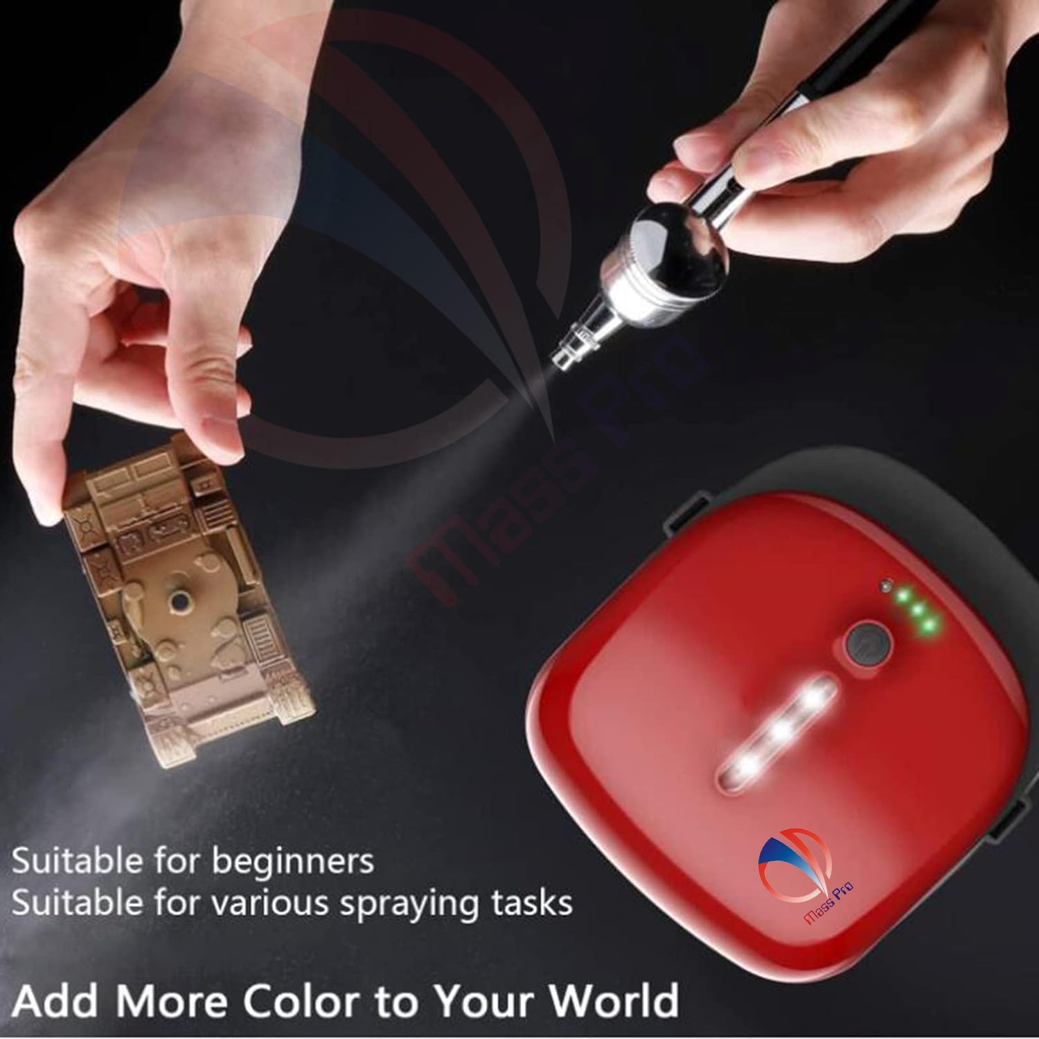 Mass Pro Airbrush Kit Portable Dual-Action Airbrush Gun And Mini Air Compressor Set,for Make Up,Art Painting,Tattoo,Cake,Manicure,Spray Model,Craft,Airbrush Makeup,Red 4
