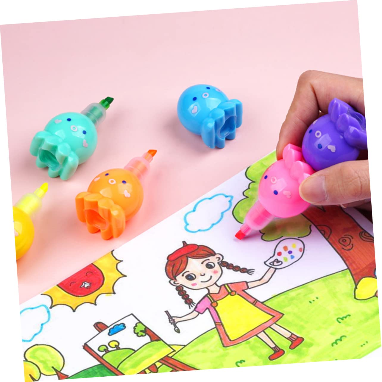 LALAFINA Kit di 18 Evidenziatori a Polpo Colorati, Punta Versatile e Leggero, in Plastica, per Scuola e Appunti