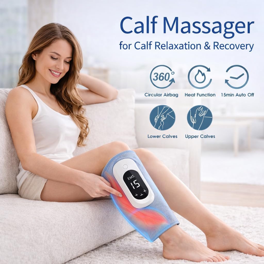 3-in-1 Cordless Leg Massager with Compression, Kneading & Vibration, Adjustable Calf Wrap for Muscle Comfort, Circulation Support & Recovery, Rechargeable Lower Leg Massager, Single