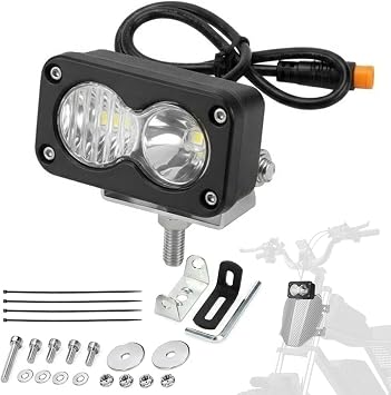 20W LED Headlight Compatible Fit for Ridstar Q20 Ebike, 6000-6500K Super Bright 3-Pin Ebike Light, Waterproof 12V-60V Front Lamp with Mount Bracket Front Light Plug and Play Headlight