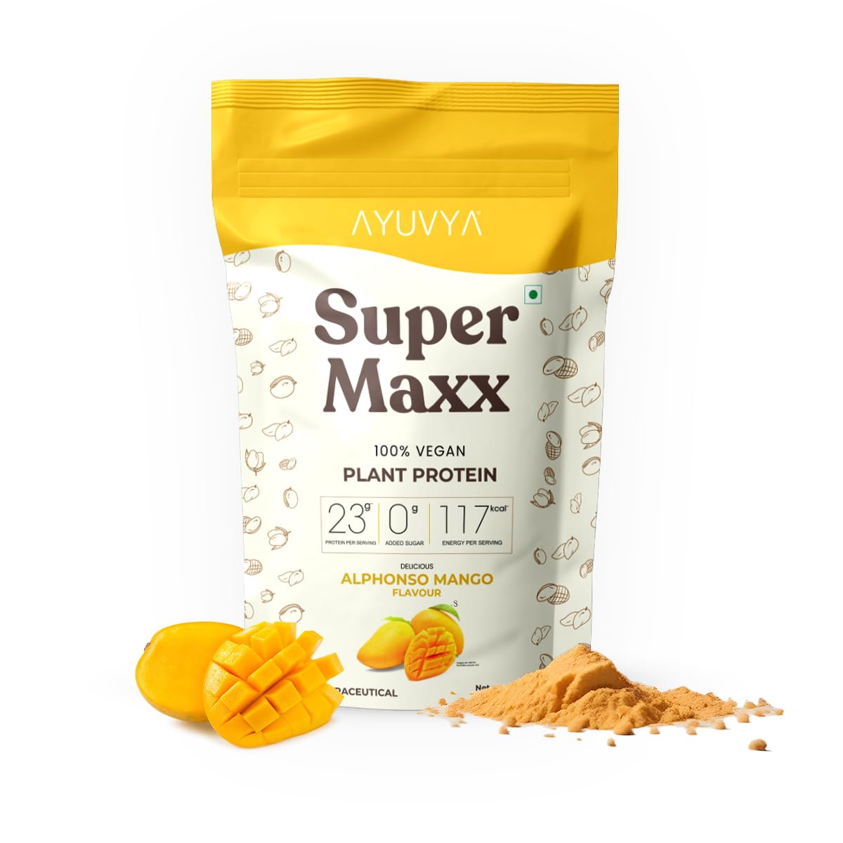 Ayuvya Supermaxx Mango | 23g Protein Per Scoop | helps in Supporting Muscle Growth, Recovery, and Overall Well-Being | Mango Flavoured 500 g - As Seen on Shark Tank
