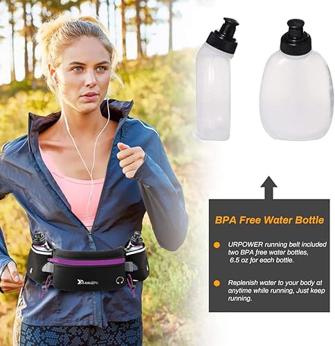 Miniatura 7 de Cinturón para correr con botellas de agua (2 x 5.9 fl oz), cinturón de hidratación impermeable para iPhones, bolsa de cintura deportiva ajustable