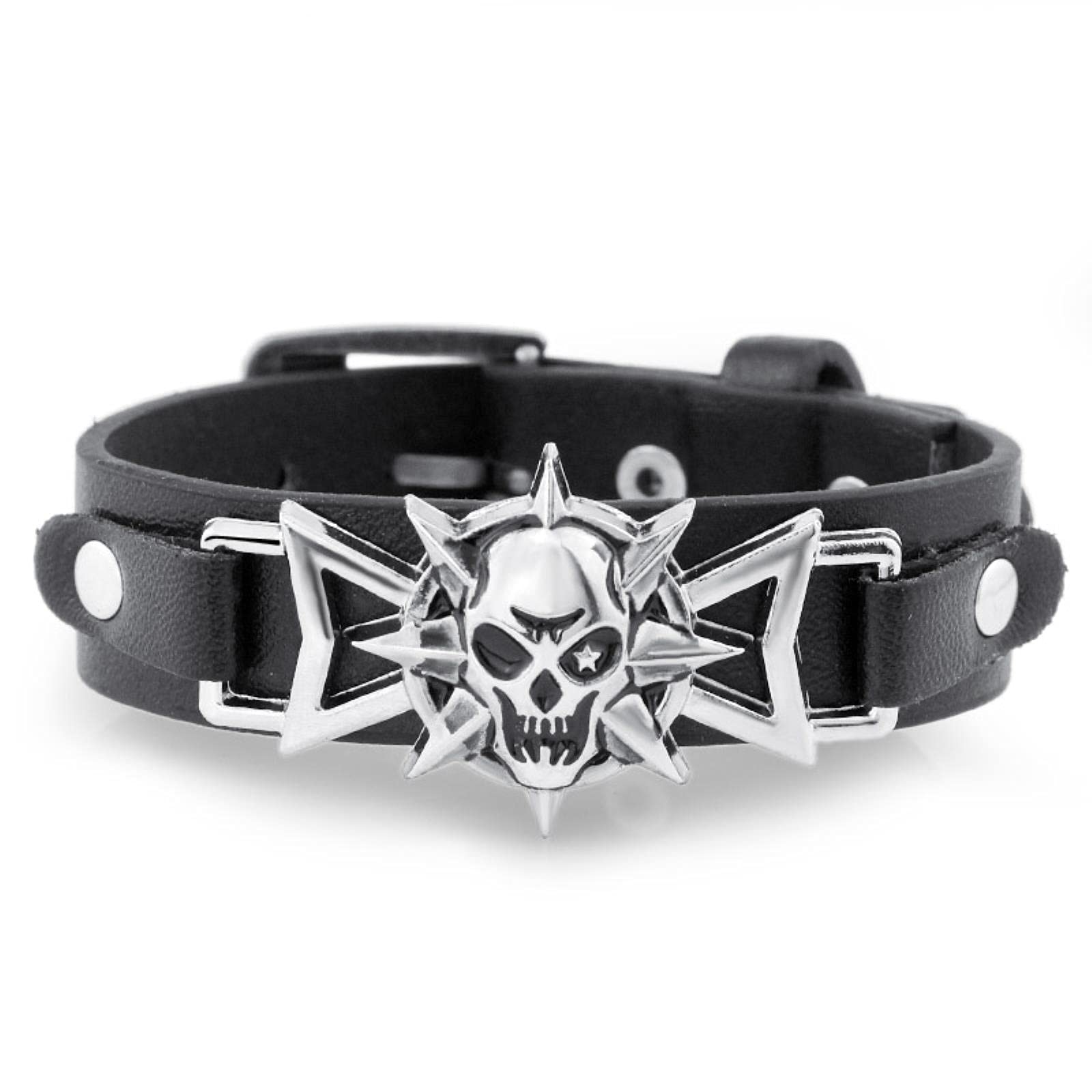 Weiting Women's Stylish Skeleton Skull Star Eye Punk Gothic Rock Leather Belt Buckle Bracelets For Men Delicate Bracelet Accessories-Default