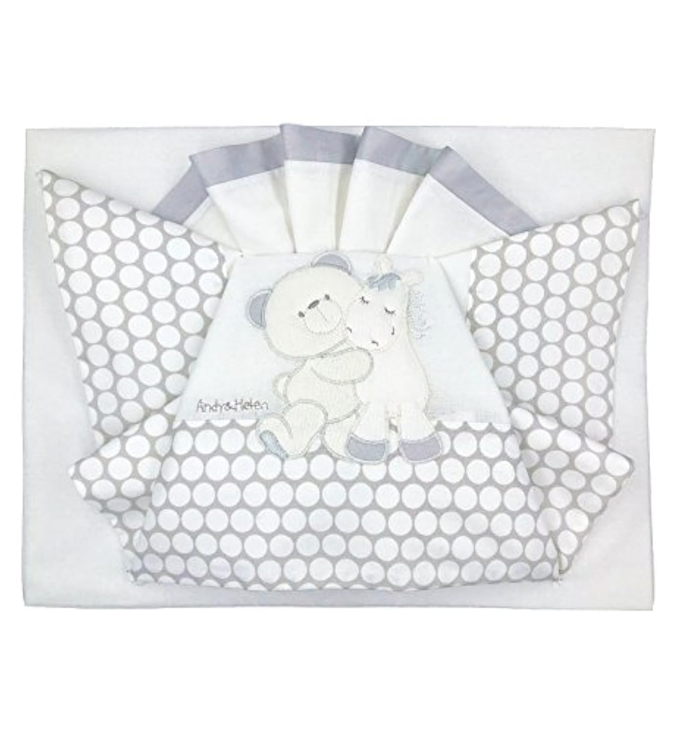 Andy & Helen Complete Fitted Sheet for Cot/Pram Embroidered + Elastic Bottom Sheet and Pillowcase, Grey