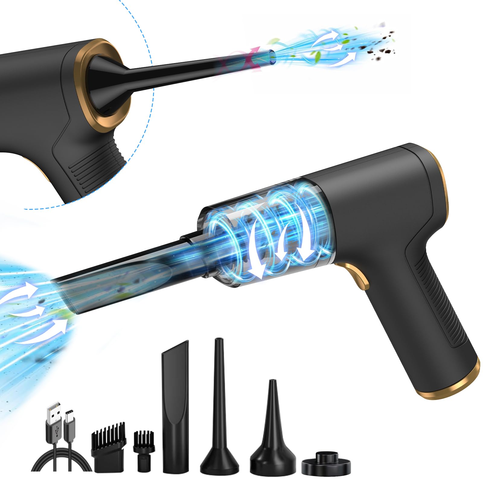 GEITOO Handheld Cordless Car Vacuum Cleaner for Crevice Cleaning, 2 in 1 Dust Buster & Air Blower, 6000PA Portable Mini Hand Held Rechargeable Vacuum Cleaners with Multi-nozzles for Car, Home, Office