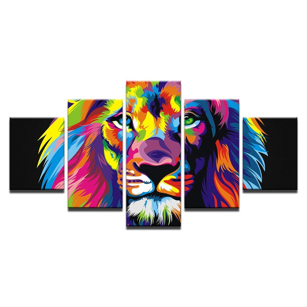 Peinture décorative animal lion pour habiller un mur vide au-dessus du lit