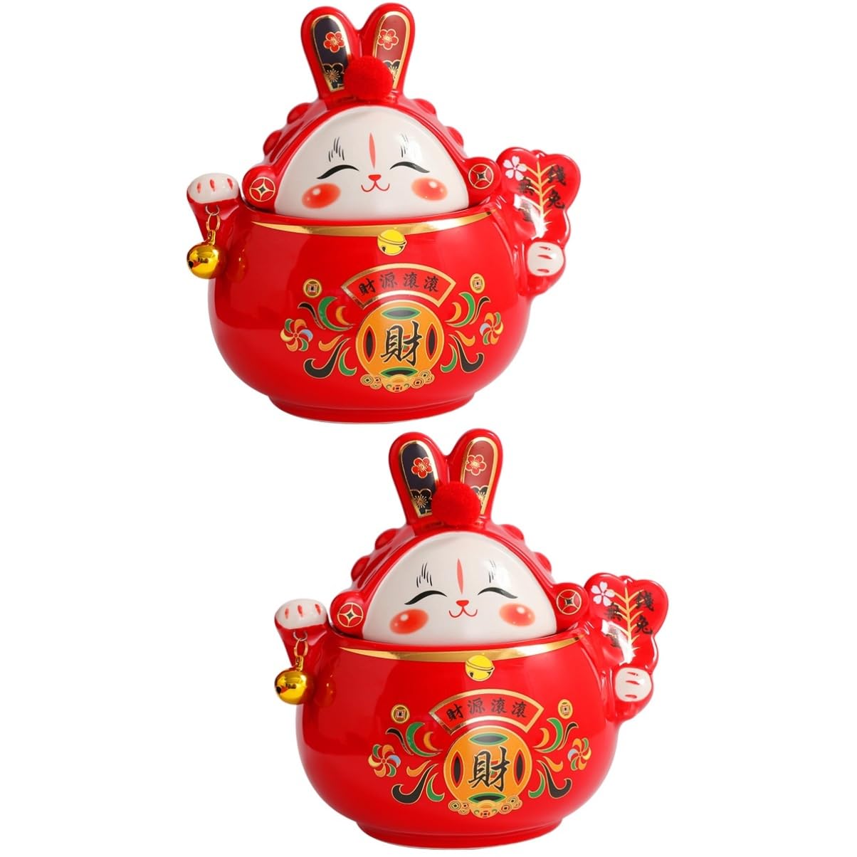 XYIANG Sealed Tea Jar 2pcs Rabbit Tea Rabbit Cookie jar containers for Cookies Ceramic Tea jar Ceramic Tea Chinese Rabbit Storage Loose Tea Jars Coffee Biscuit Accessories Ceramics