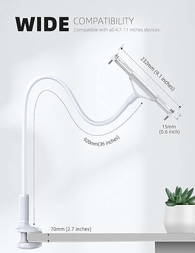 Miniatura 11 de Lamicall Soporte de soporte de tableta de cuello de cisne para cama, abrazadera flexible de brazo de tableta para cama compatible con Pad Mini 7.9