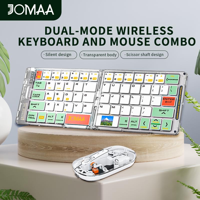 Wireless BT Foldable Keyboard and Mouse Combo,Ultra Slim, Rechargeable, Silent, Portable Travel Keyboard for Laptop, Tablet,Phone (Green)