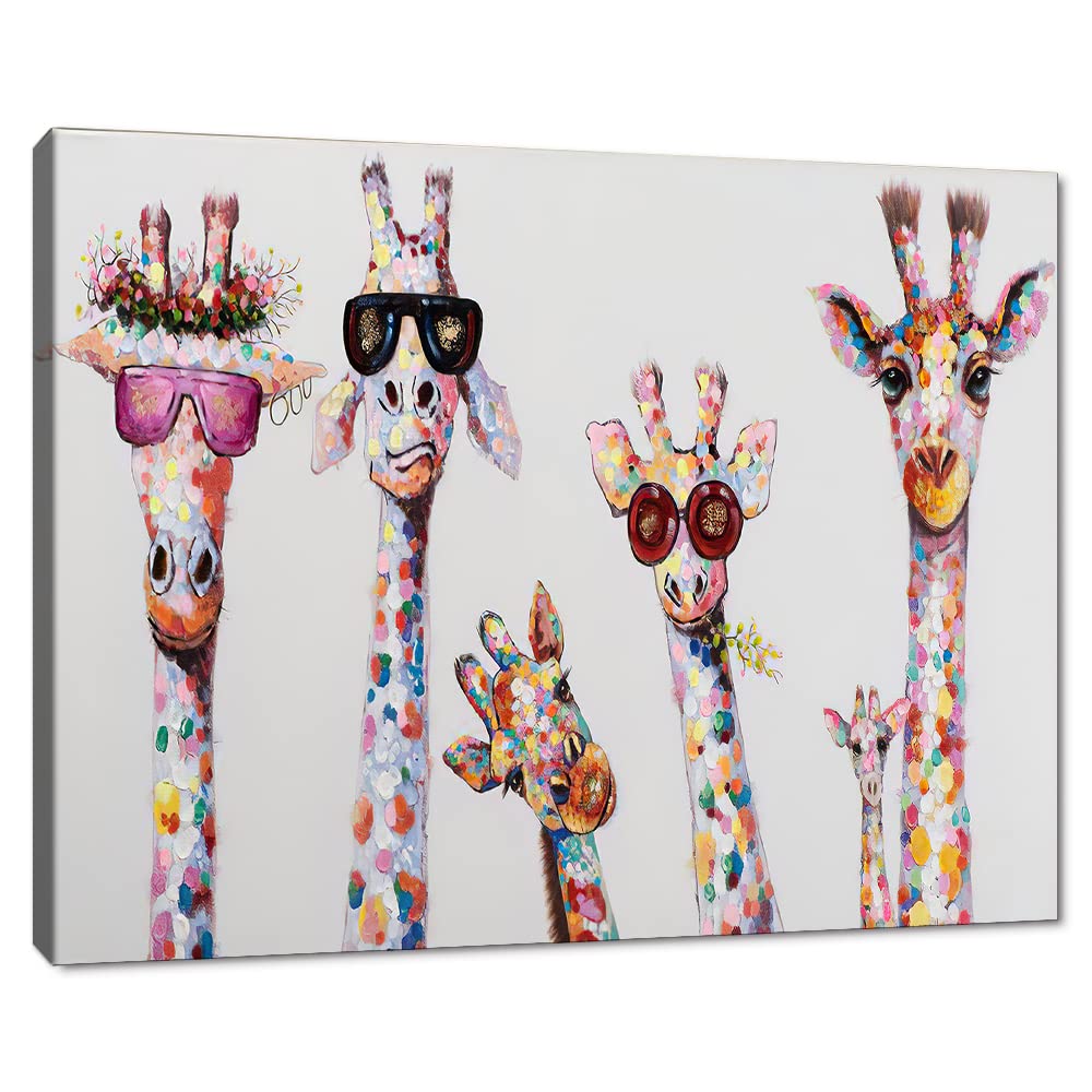 Bansky Graffiti Art Giraffes Family Wear Glasses Canvas Prints and Painting Giclee Art Wall Artwork for Living Room Office Wall Decoration Framed and
