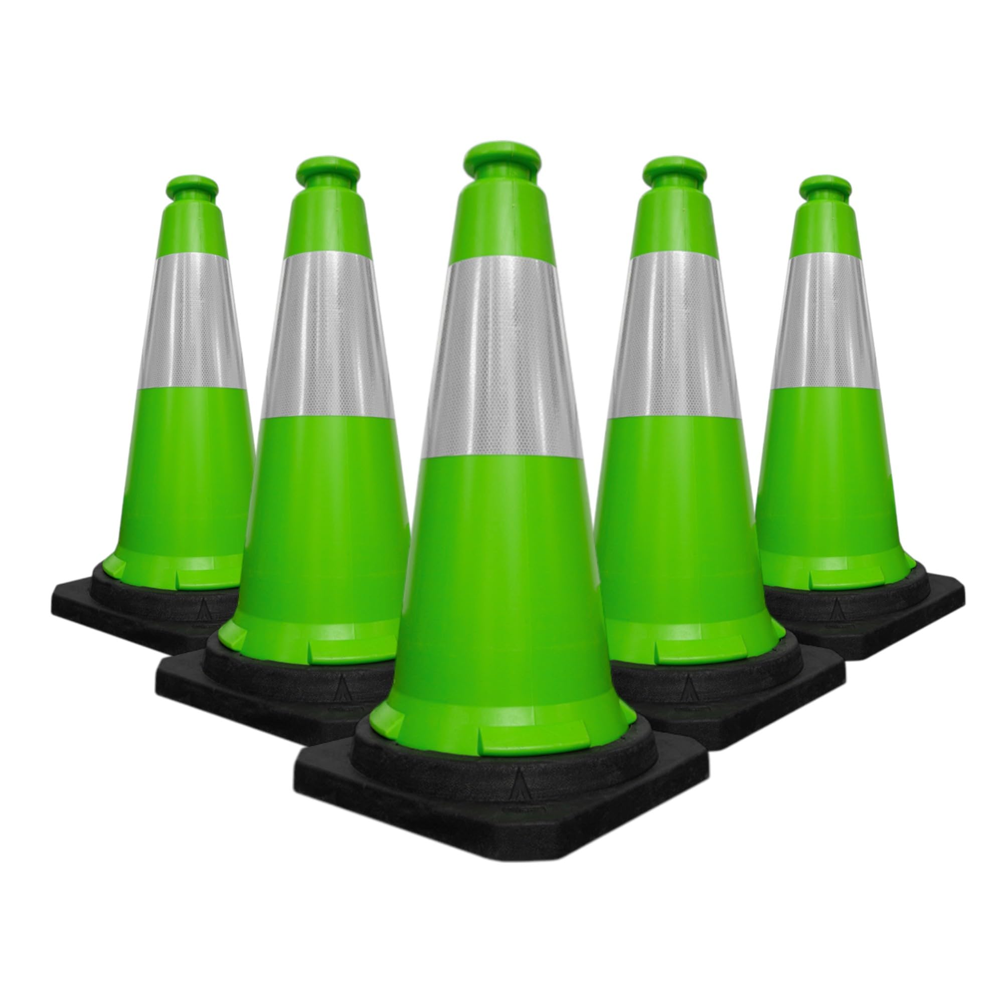Berry 750MM Traffic Safety Cone | High Visibility Green Road Cone with Reflective Collar | PPC Parking Cone with Black Base | Portable Traffic Delineator for Roads, Parking & Events - Set of 5
