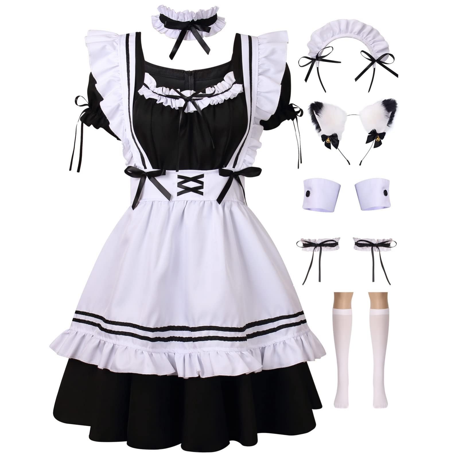 Women's Anime Cosplay French Apron Maid Fancy Dress Costume