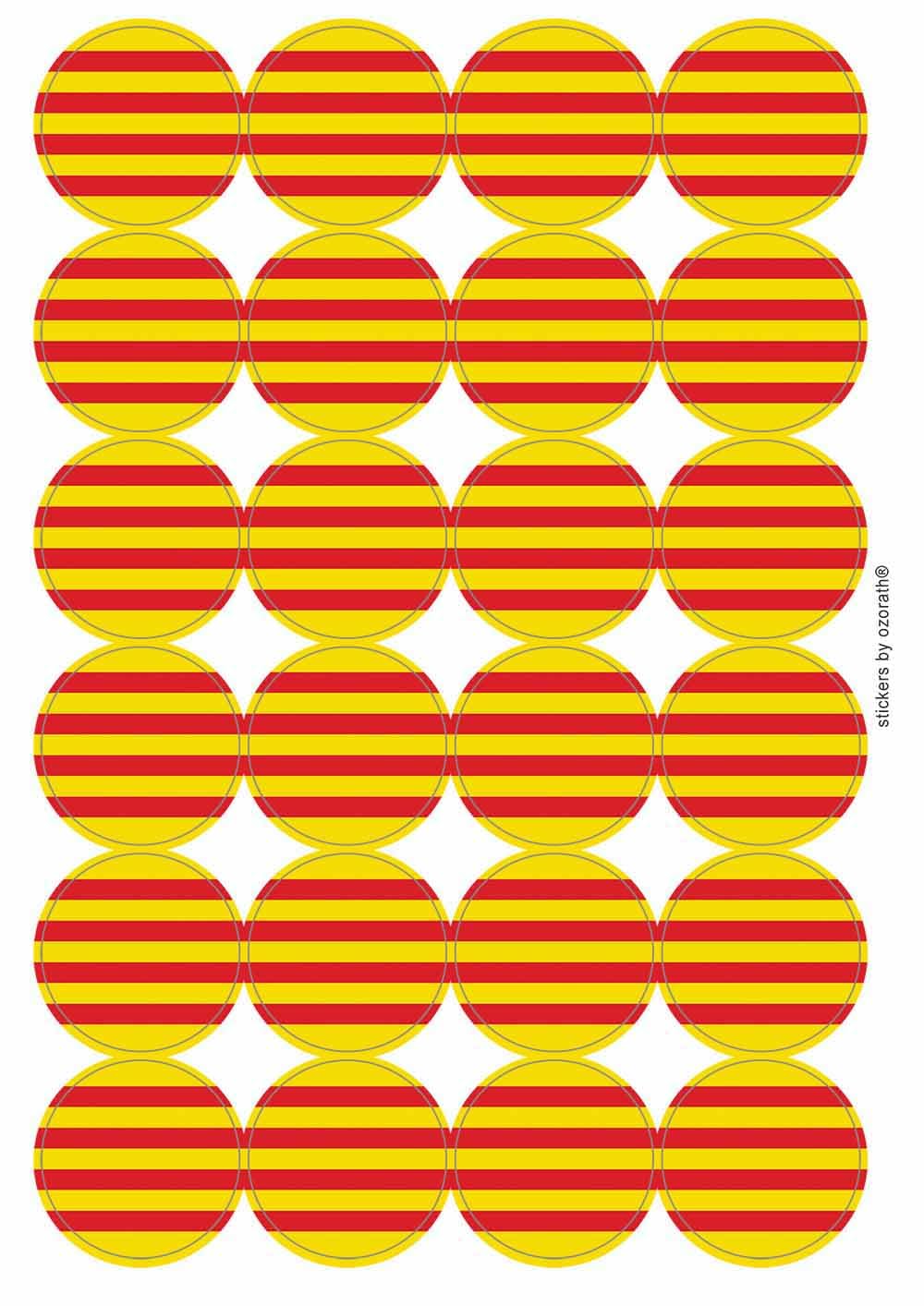 Catalonia National Flag Circular Matt Paper Stickers A4 Sheet of 24 (Each Sticker is 45mm Diameter)