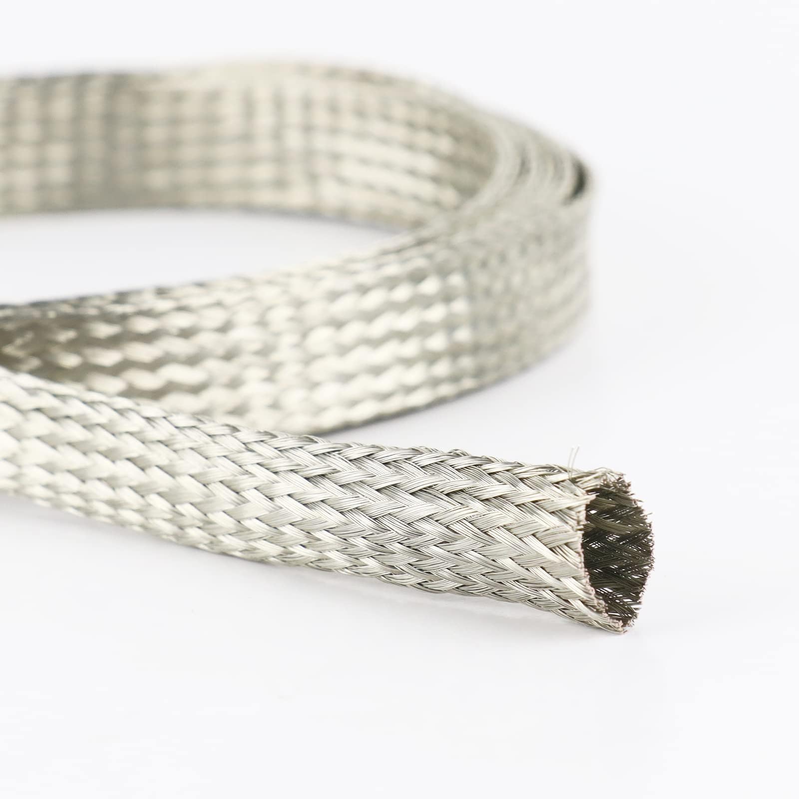 1/2" 15FT Tinned Copper Braid Tube, Flat Ground Strap Sleeve, Electronics Shielding for EMI/RFI/ESD Protection Screening Mesh Sleeving