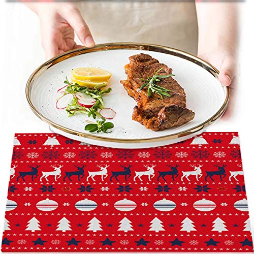 4Pcs Christmas Placemats For Dining Table, Red Elk Place Mats For Holiday Christmas Decoration, Waterproof Xmas Placemats Xmas Home Table Decor 12.5×16.5 Inch #TOP1