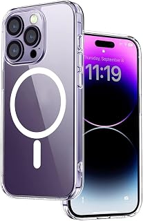 4-OK Funda para iPhone 15 Pro, Compatible con MagSafe, Carga Inalámbrica, Carcasa Híbrida, aro magnético, Resistente a Arañazos y Amarillamiento, Transparente (iPhone 15 Pro, Transparente)