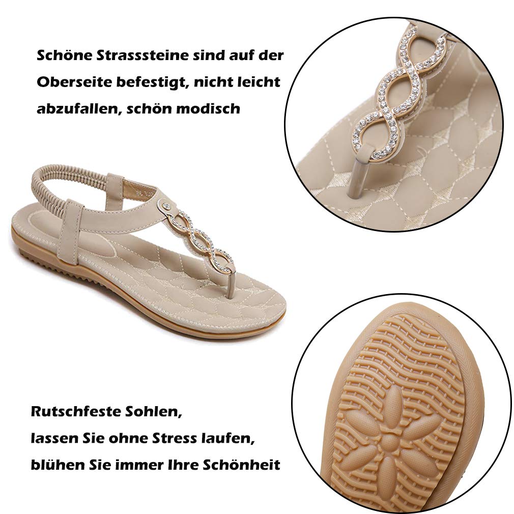 Amissz Sandali Donna Sandalo Estive Eleganti Scarpe Bassi Eleganti Strass Decorato Comodi Piatto Infradito da Mare