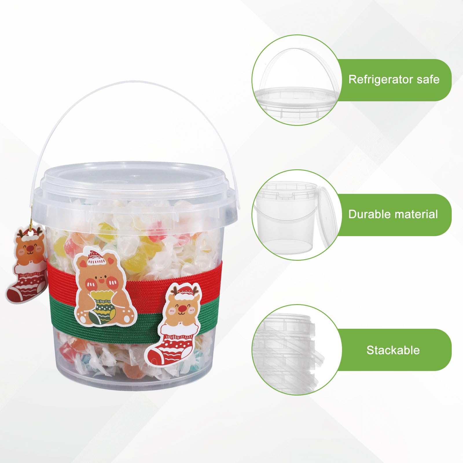 30 contenitori in plastica trasparente per gelato, con coperchi e manici, 1000 ml, per snack, frutta, bevande