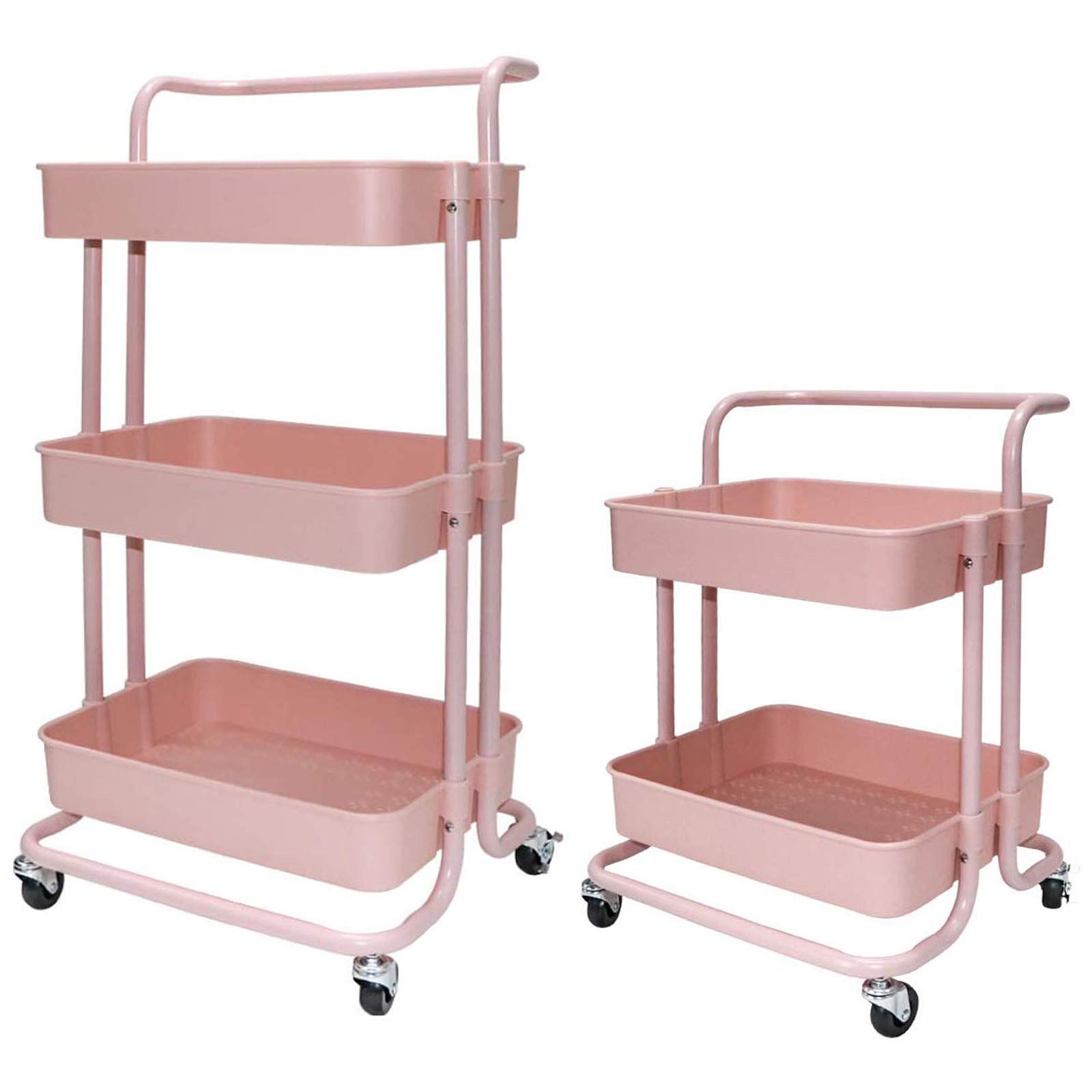 Buy 3 Tiers Utility Rolling Cart Pink Storage Organizer with Wheels for Library Office Home