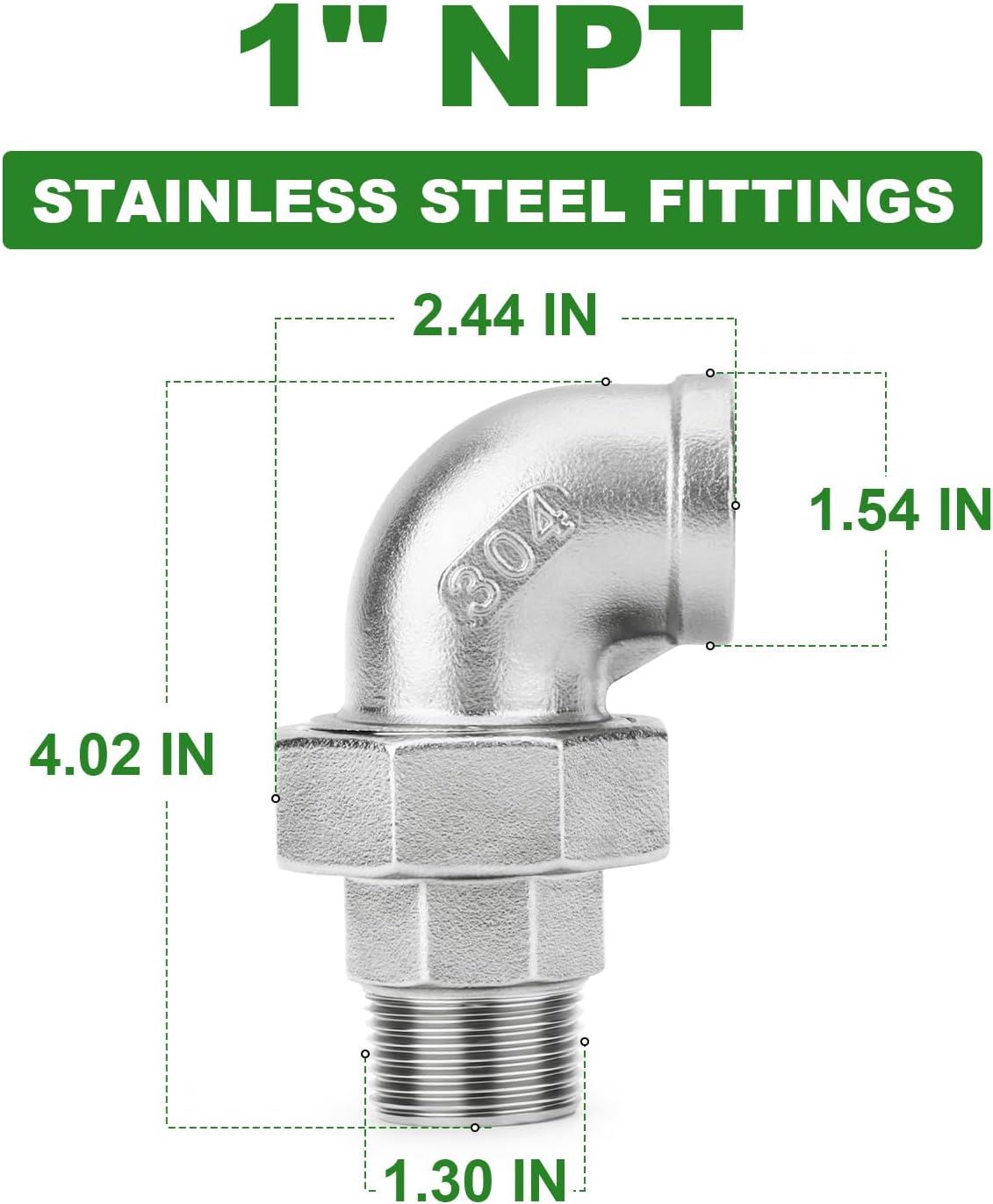 TAISHER 2PCS 304 Stainless Steel 90 Degree Elbow Union, 1" NPT Female x 1" NPT Male Cast Pipe Fitting