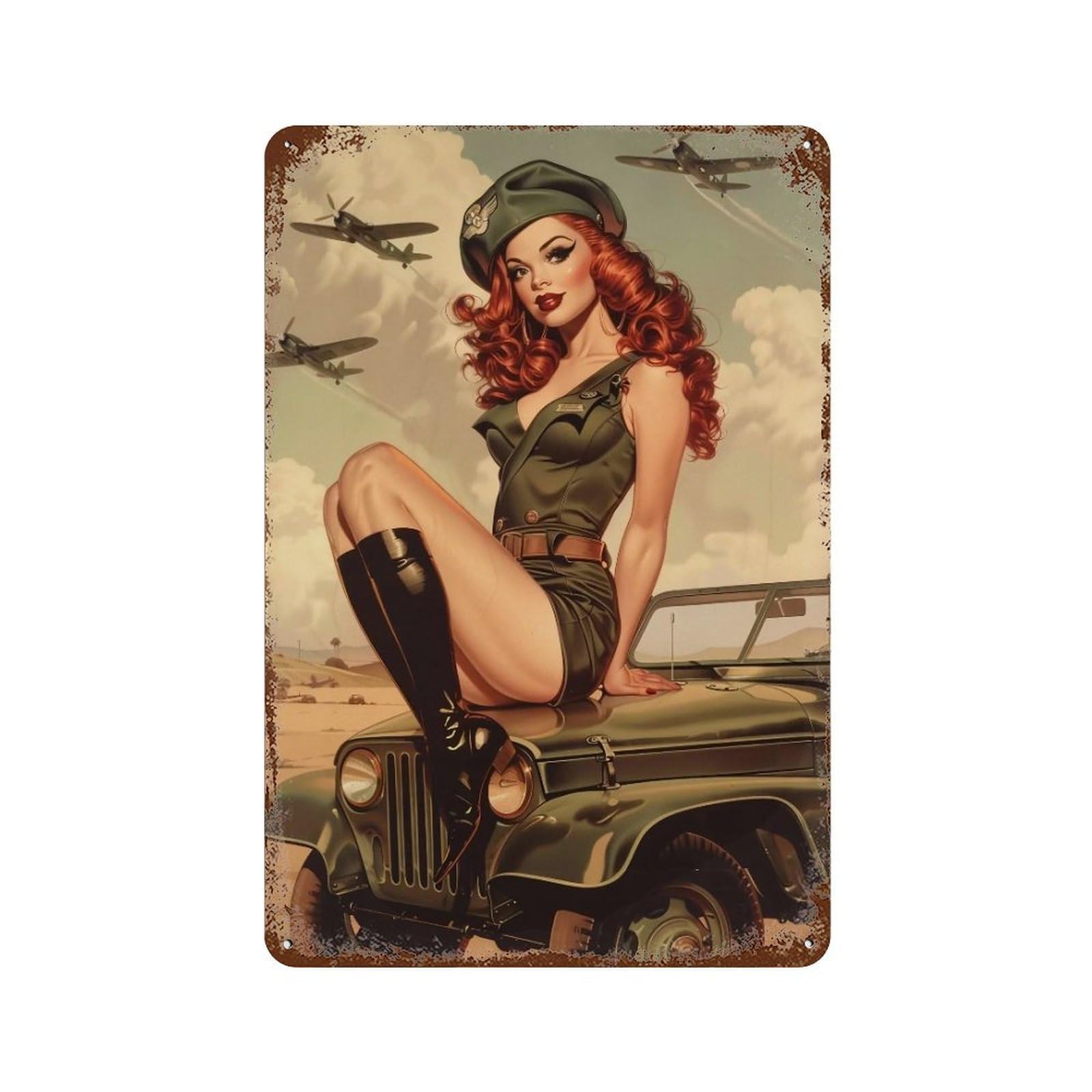FHUYEURHRY 1940s Pin Up Aesthetic 02 Wall Decor Retro Iron Vintage Art Metal Tin Sign Poster Modern Home Cofffee Club Art Bar Shop Decorations Style 30x20cm