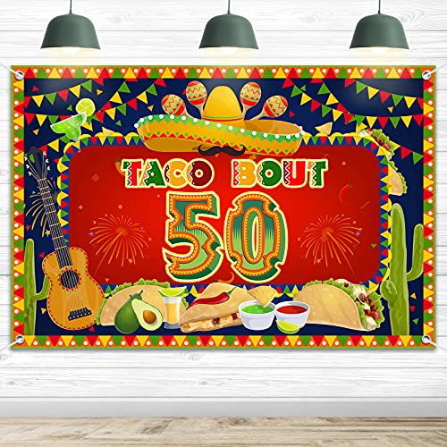 HAMIGAR 6x4ft Happy 50th Birthday Banner Backdrop - Taco Bout 50 Fiesta Mexican Cactus Birthday Decorations Party Supplies for Men