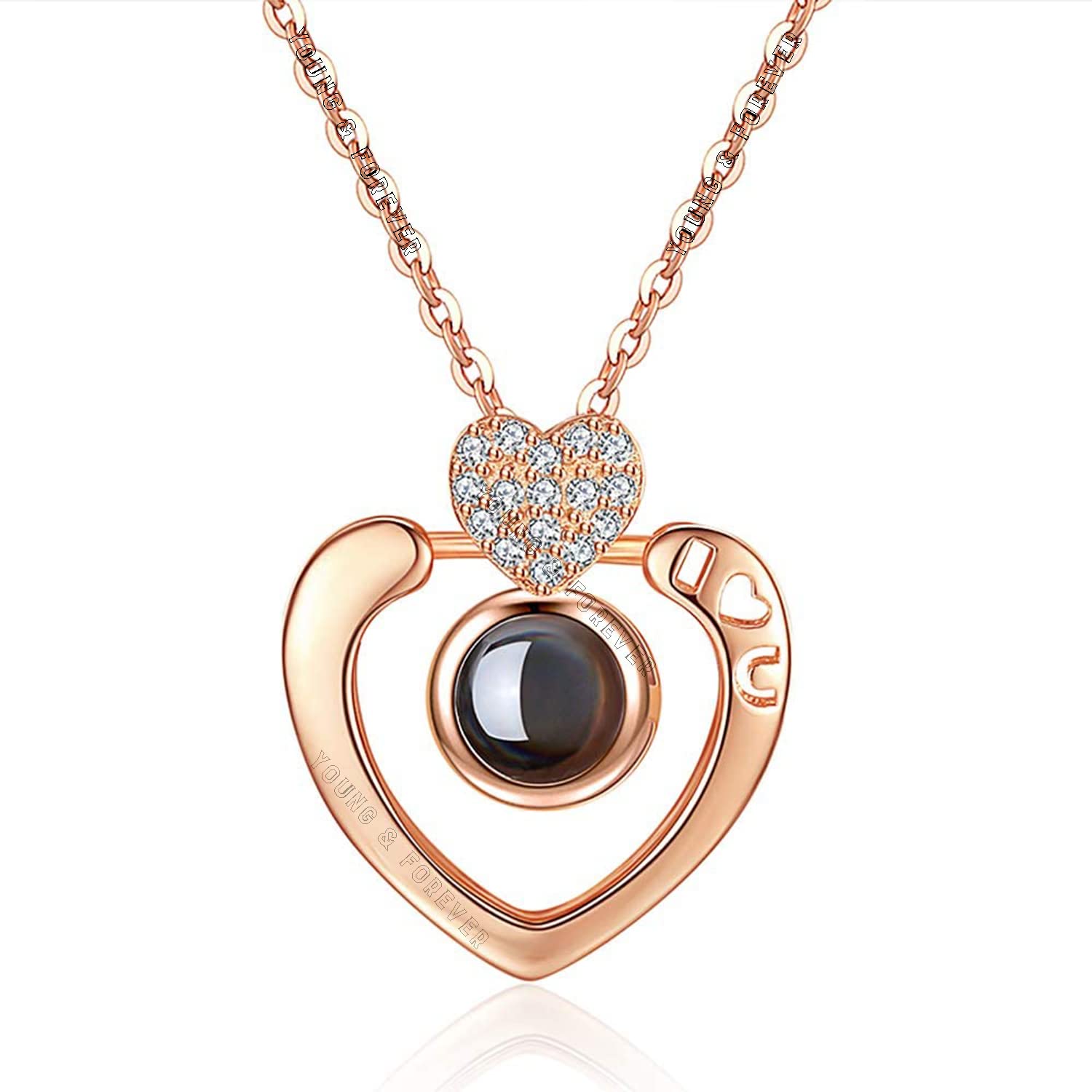 Gift Fashion Jewellery Stylish Gold Plated 100 language I Love You Necklace Heart Necklace Jewellery for Women and Girls Micro Projection Necklace for Girls-image-27