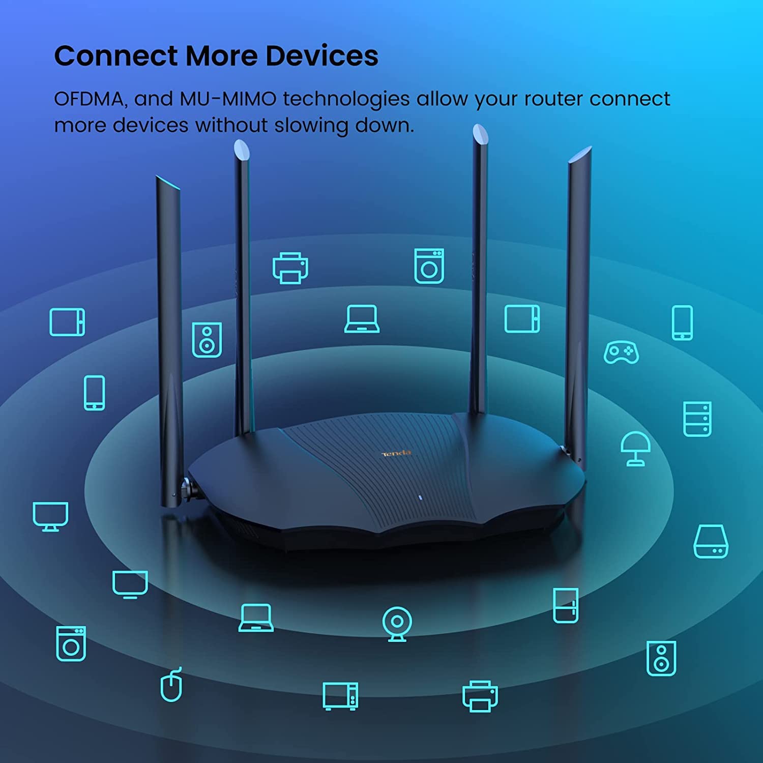 Tenda RX9 Pro Wi-Fi 6 WLAN Router (AX3000 Dual-Band 5GHz: 2402 Mbit/s + 2,4GHz: 574 Mbit/s, 3X Gigabit-LAN-Ports, OFDMA, WPA3, BSS-Coloring, TWT-Energiesparmodus), schwarz