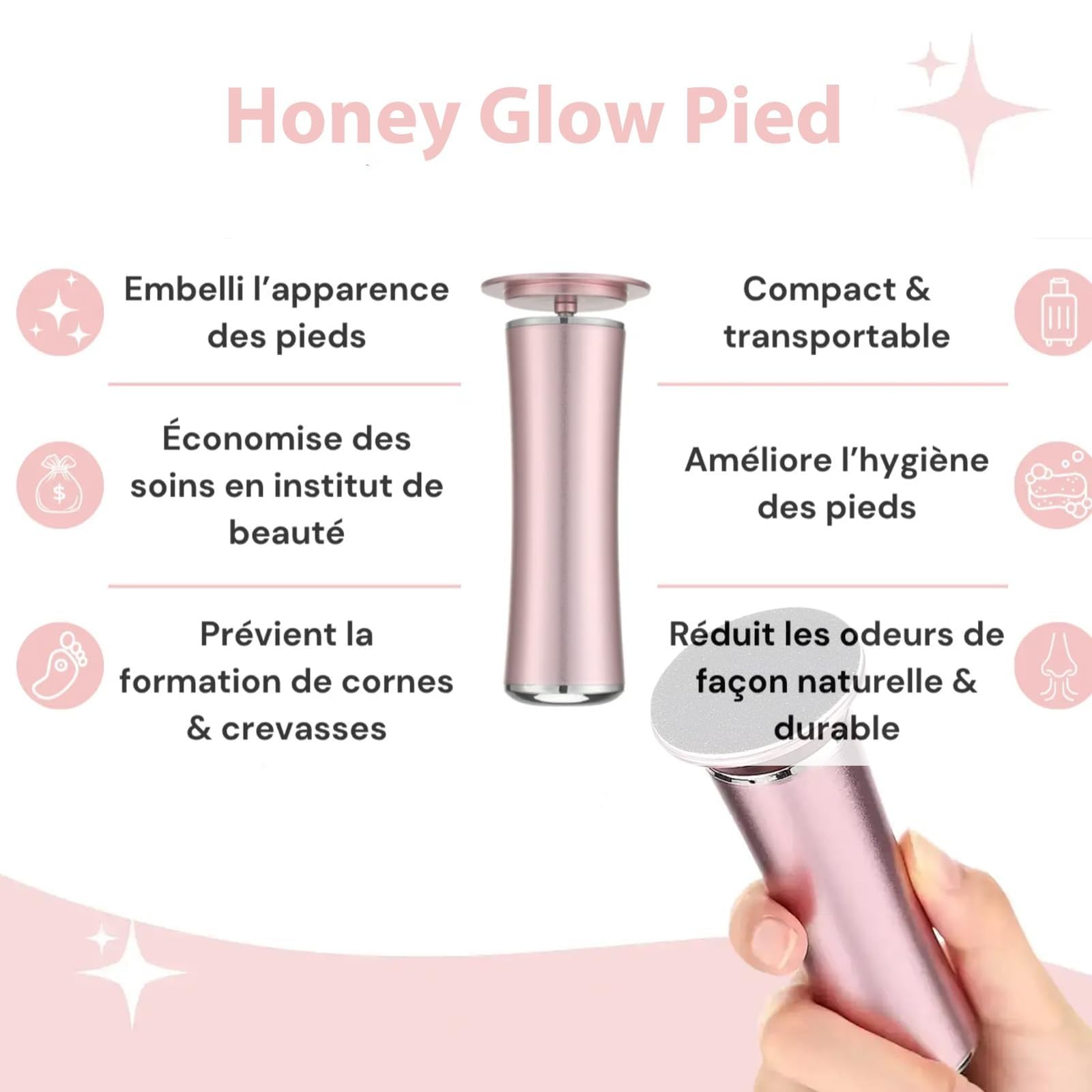 Honey Glow Pied, Mielle Ponceuse Pied, Rape Pieds Électrique, Avec 60 Tampons Glide Pour Éliminer Efficacement Et Sans Douleur Les Callosités,honeyglow kit beauté pieds