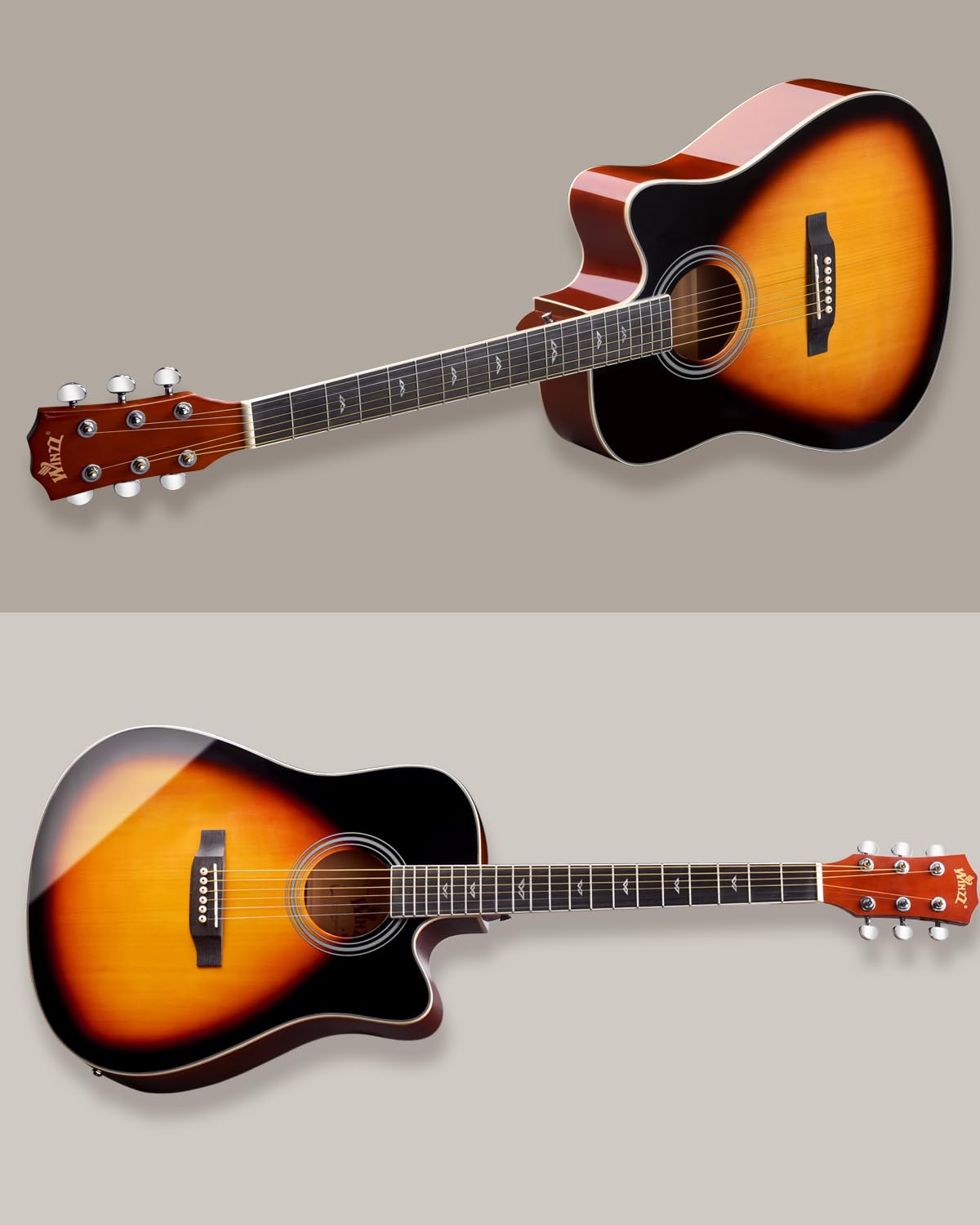 Winzz Chitarra Acustica Elettroacustica 4/4 41 Pollici Kit con 12 Accessori Lucido Sunburst
