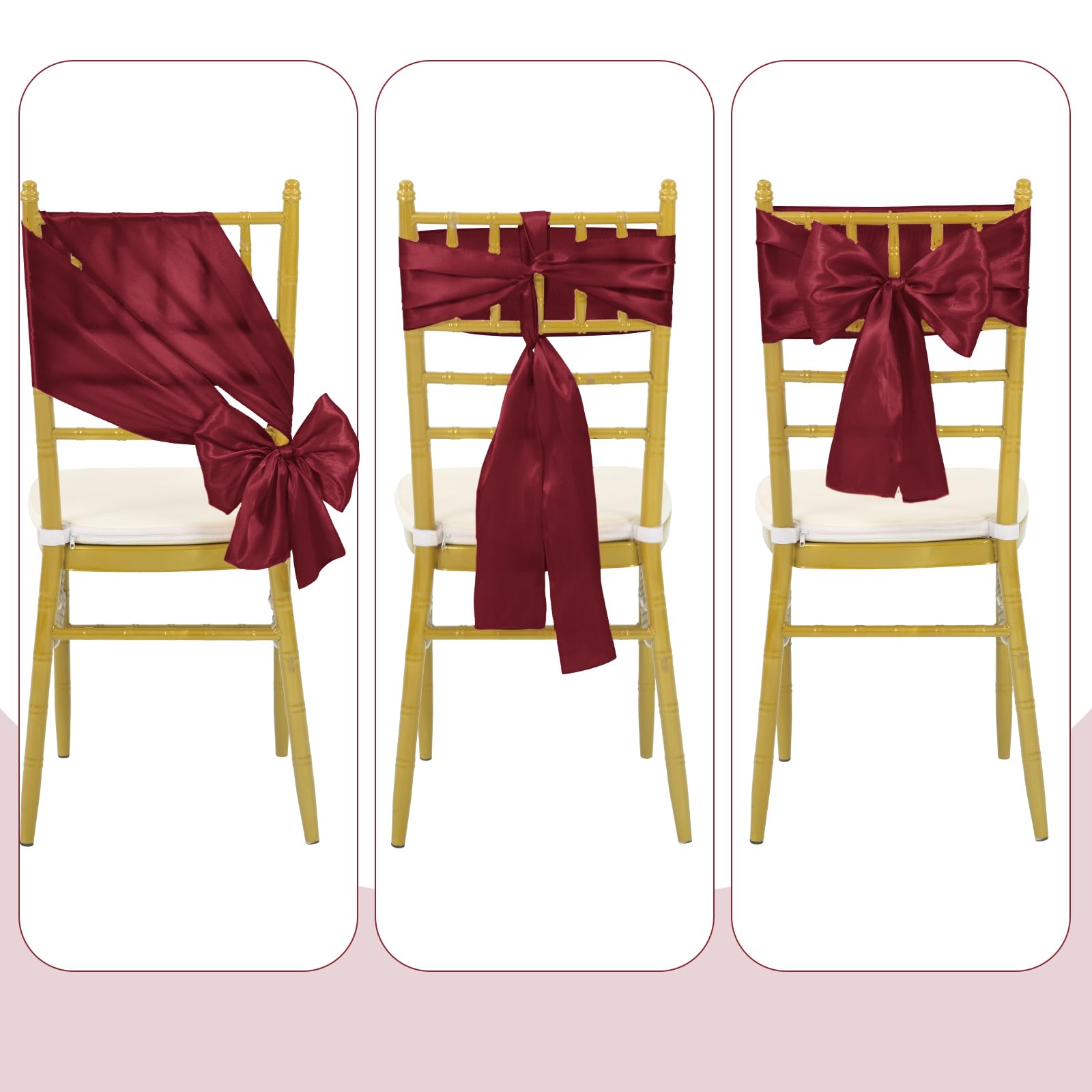 Teruntrue Lot de 60 nœuds universels en satin pour housse de chaise Bordeaux 17 x 200 cm